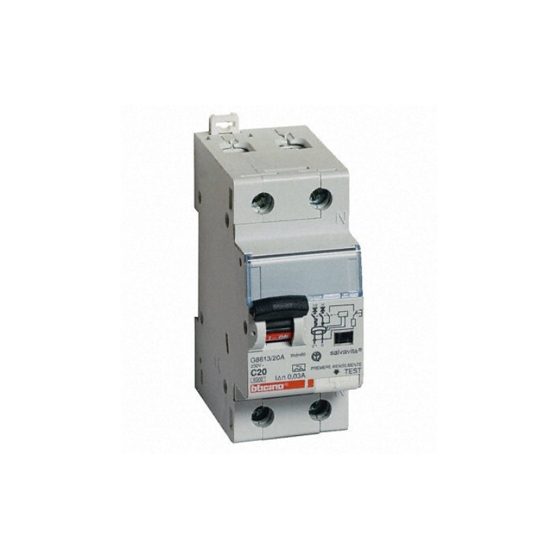 Interruttore magnetotermico differenziale per uso civile G823/16, 2P, 16A -  BTICINO LEGRAND G823/16 - Shop Cozzolino S.r.l.